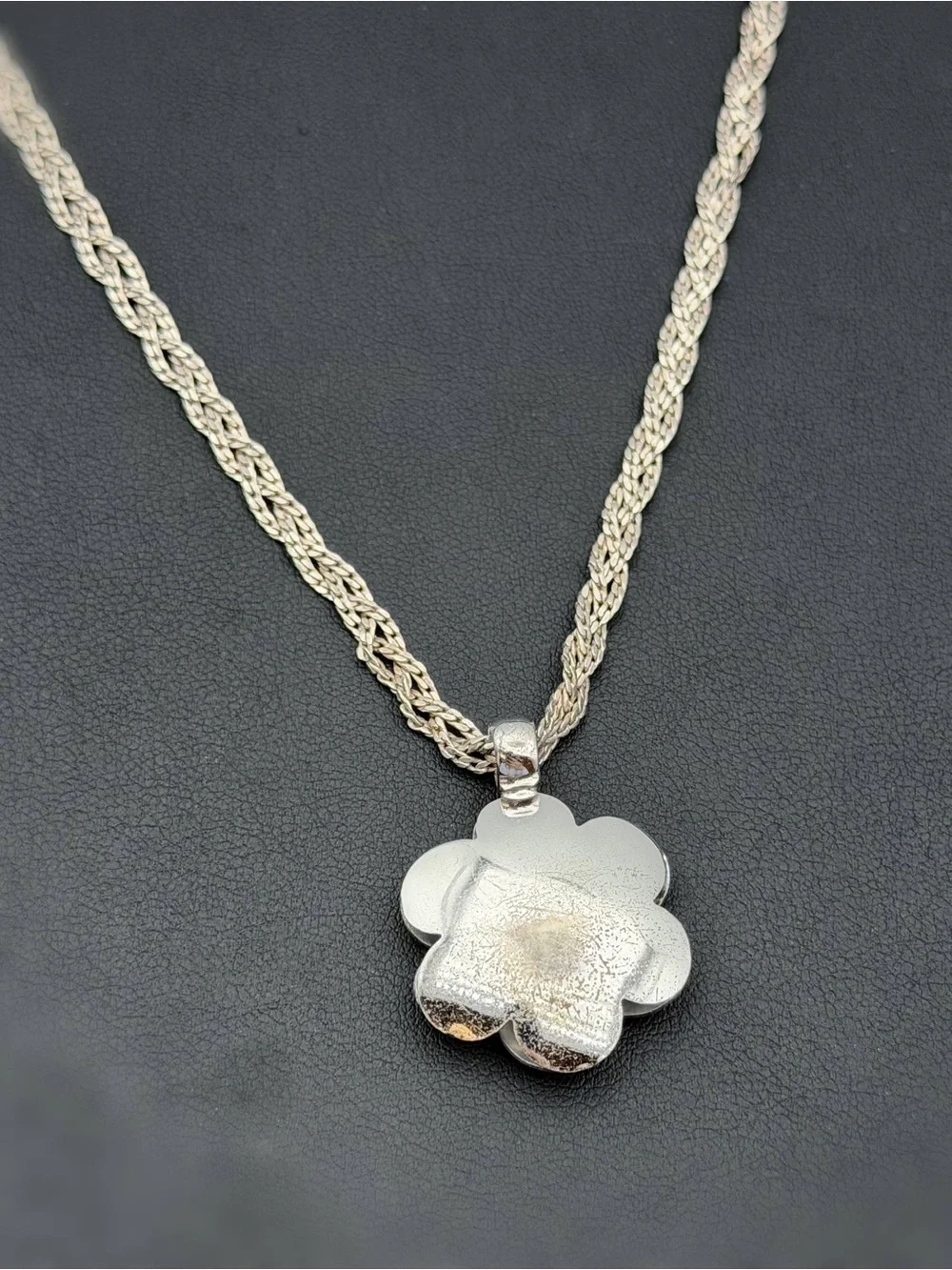 Vintage 925 Sterling Silver Flower Charm Pendant & Multi-Strand Braided Chain